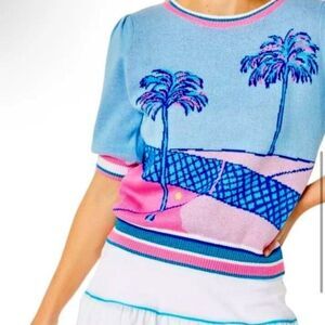 NWT Lilly Pulitzer Retro Graphic Knit Sweater Blue Perfect Match Tennis Sz S